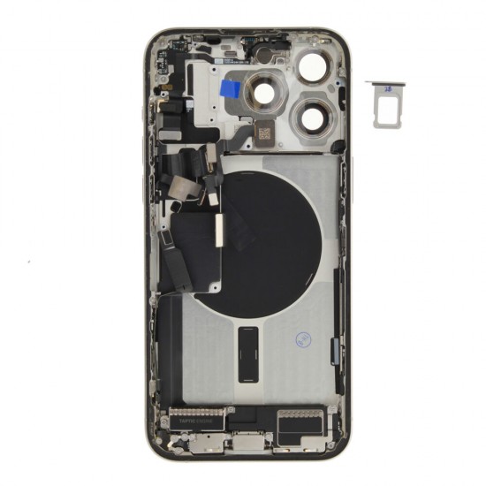 Rear cover incl. small parts (Pulled C) - White, For iPhone 15 Pro Max