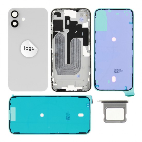 Rear cover excl. small parts (Pulled A) - White, For iPhone 16 Plus