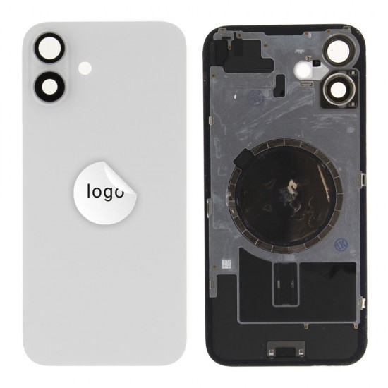Rear cover excl. small parts (Pulled A) - White, For iPhone 16 Plus