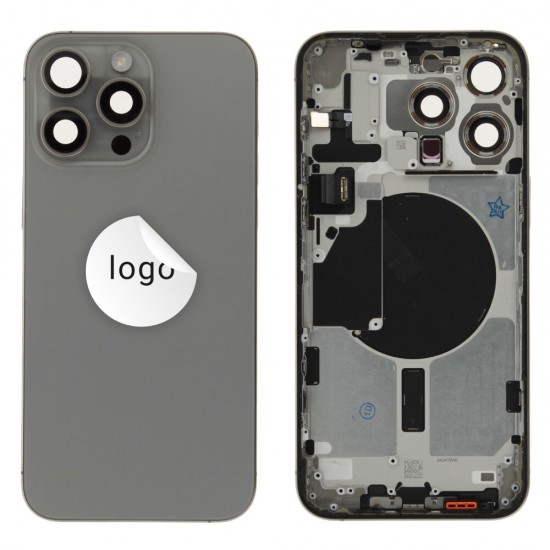 Rear cover excl. small parts (Pulled A) - Grey, For iPhone 15 Pro Max Rear cover excl. small parts (Pulled A) - Grey, For iPhone 15 Pro Max