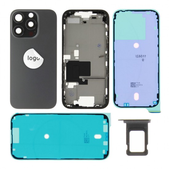 Rear cover excl. small parts (Pulled A) - Black, For iPhone 16 Pro