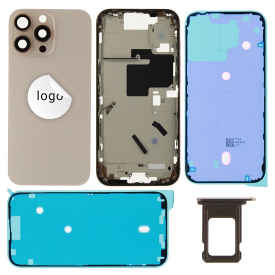 Rear cover excl. small parts (Pulled A) - Desert Titanium, For iPhone 16 Pro Max