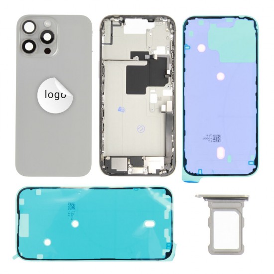 Rear cover incl. small parts (Pulled C) - Grey, For iPhone 16 Pro Max
