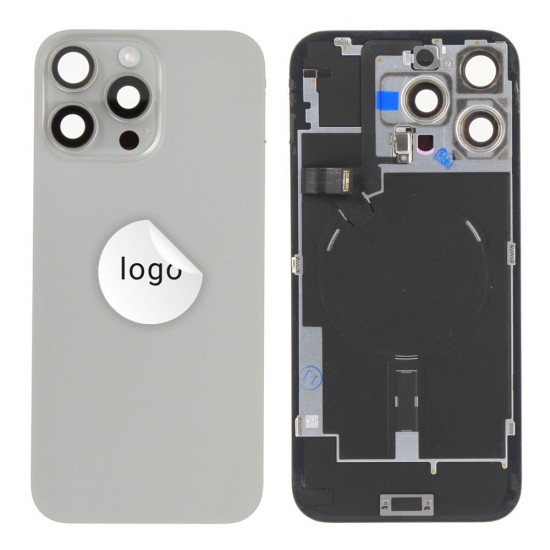 Rear cover incl. small parts (Pulled C) - Grey, For iPhone 16 Pro Max