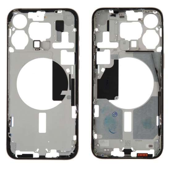 Middle frame excl. small parts (Pulled A)  - White, For iPhone 15 Pro Max