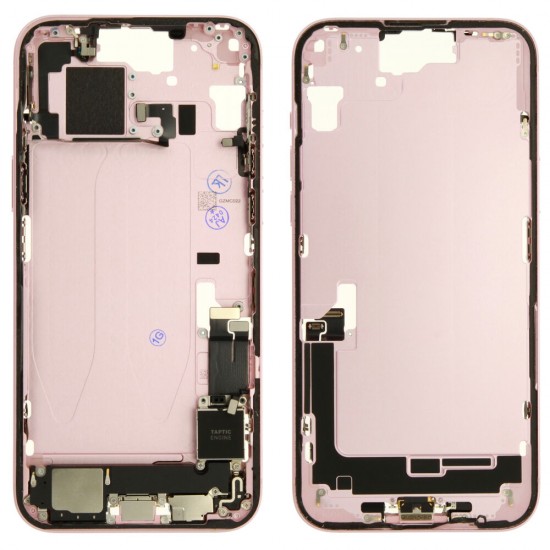 Middle frame incl. small parts (Pulled B)  - Pink, For iPhone 15 Plus