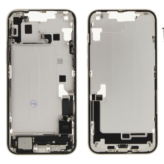 Middle frame incl. small parts (Pulled A)  - White, For iPhone 14 Plus