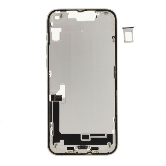 Middle frame incl. small parts (Pulled A)  - White, For iPhone 14 Plus
