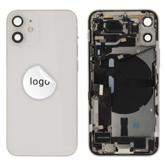 Rear cover incl. small parts (Pulled C) - White, For iPhone 12 mini
