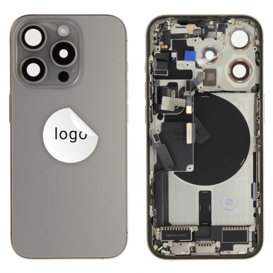Rear cover incl. small parts (Pulled A) - Grey, For iPhone 15 Pro Rear cover incl. small parts (Pulled A) - Grey, For iPhone 15 Pro