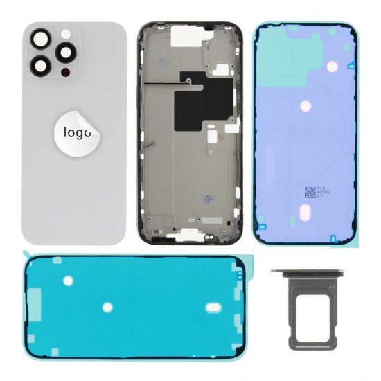 Rear cover excl. small parts (Pulled A) - White, For iPhone 16 Pro Max
