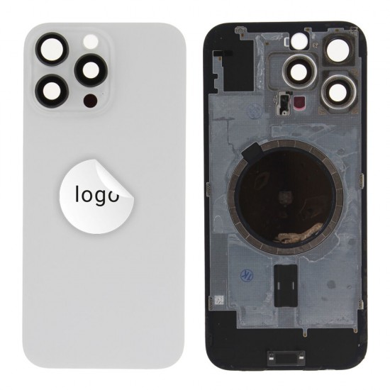 Rear cover excl. small parts (Pulled A) - White, For iPhone 16 Pro Max