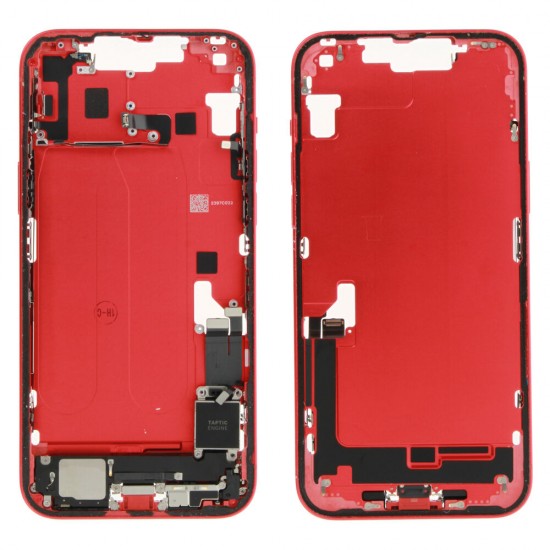 Middle frame incl. small parts (Pulled A)  - Red, For iPhone 14 Plus