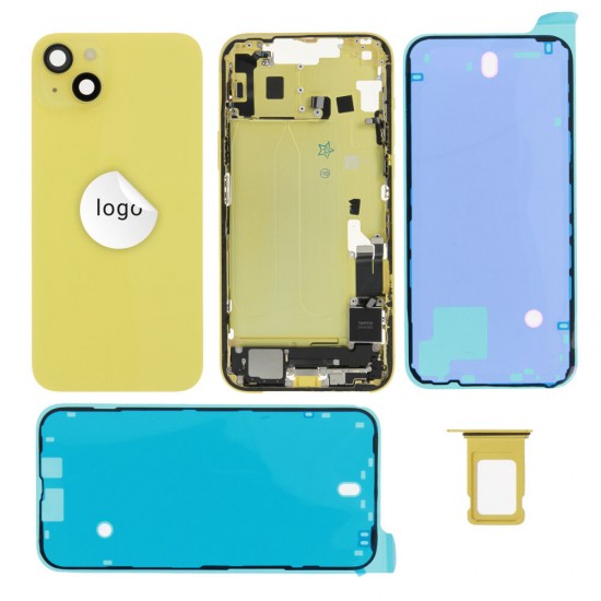 Rear cover incl. small parts (Pulled C) - Yellow, For iPhone 14 Plus