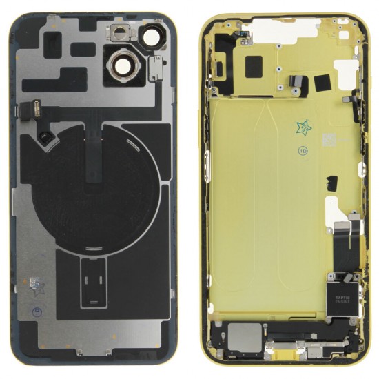 Rear cover incl. small parts (Pulled C) - Yellow, For iPhone 14 Plus