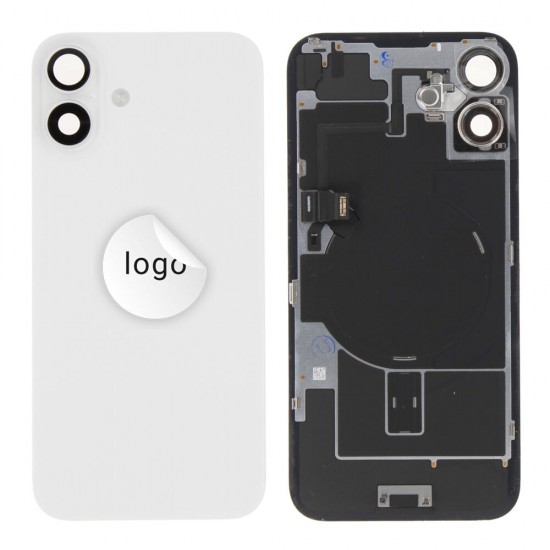 Rear cover incl. small parts (Pulled B) - White, For iPhone 16 Plus