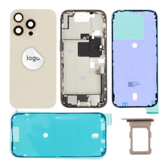 Rear cover incl. small parts (Pulled B) - Desert Titanium, For iPhone 16 Pro