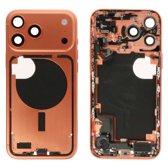 Middle frame incl. small parts (Pulled A)  - Orange, For iPhone 17 Pro Max