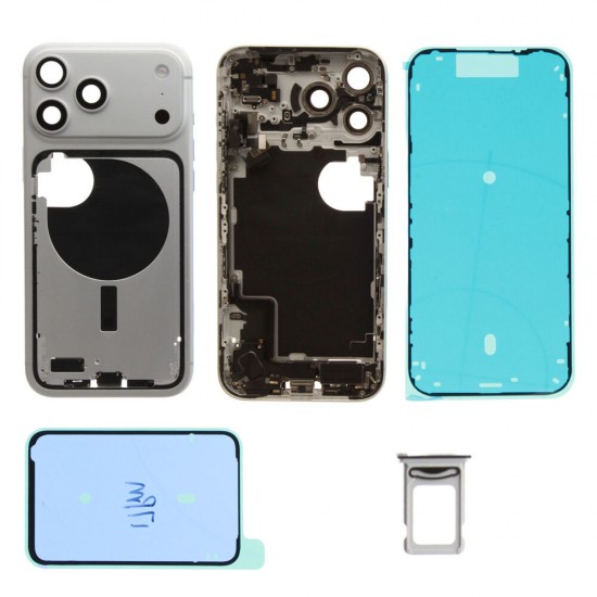 Middle frame incl. small parts (Pulled B)  - Silver, For iPhone 17 Pro Max
