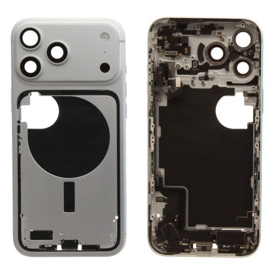 Middle frame incl. small parts (Pulled B)  - Silver, For iPhone 17 Pro Max