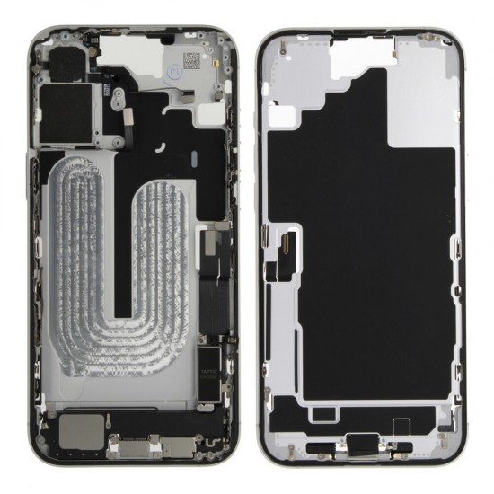 Middle frame incl. small parts (Pulled A) - White, For iPhone 16 Plus Middle frame incl. small parts (Pulled A) - White, For iPhone 16 Plus