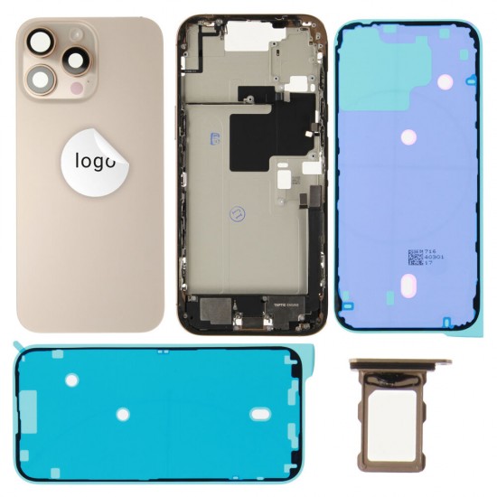 Rear cover incl. small parts (Pulled B) - Desert Titanium, For iPhone 16 Pro Max Rear cover incl. small parts (Pulled B) - Desert Titanium, For iPhone 16 Pro Max