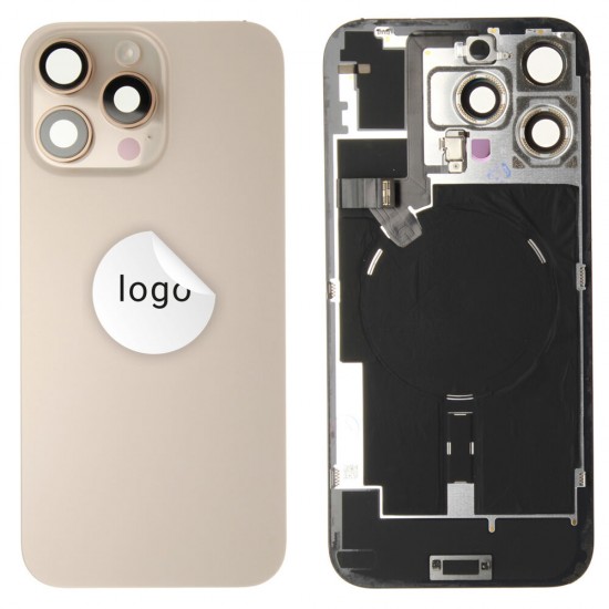 Rear cover incl. small parts (Pulled B) - Desert Titanium, For iPhone 16 Pro Max Rear cover incl. small parts (Pulled B) - Desert Titanium, For iPhone 16 Pro Max