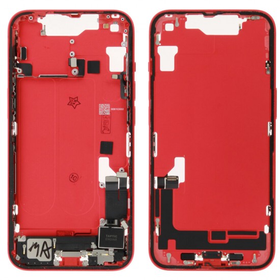 Middle frame incl. small parts (Pulled C)  - Red, For iPhone 14
