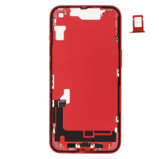 Middle frame incl. small parts (Pulled C)  - Red, For iPhone 14