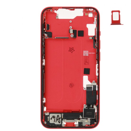 Middle frame incl. small parts (Pulled C)  - Red, For iPhone 14