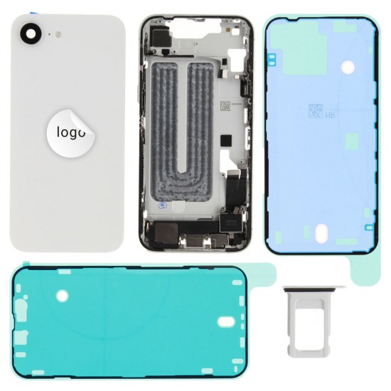 Rear cover incl. small parts (Pulled B) - White, For iPhone 16e Rear cover incl. small parts (Pulled B) - White, For iPhone 16e
