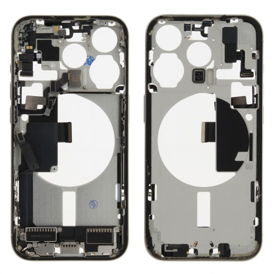 Middle frame incl. small parts (Pulled B)  - Grey, For iPhone 15 Pro