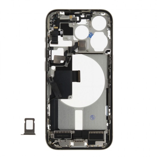 Middle frame incl. small parts (Pulled B)  - Grey, For iPhone 15 Pro