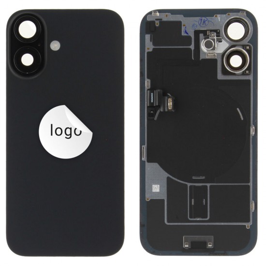 Rear cover incl. small parts (Pulled B) - Black, For iPhone 16