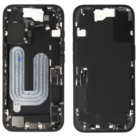 Rear cover incl. small parts (Pulled B) - Black, For iPhone 16
