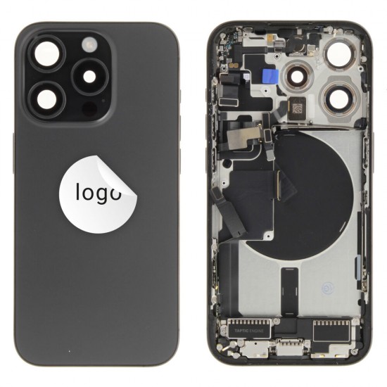 Rear cover incl. small parts (Pulled A) - Black, For iPhone 15 Pro