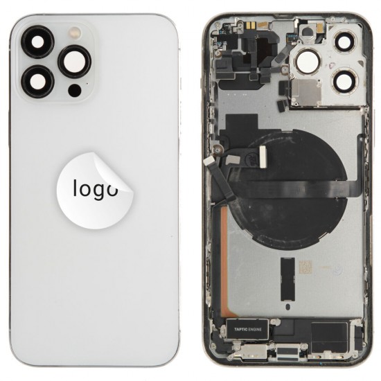Rear cover incl. small parts (Pulled B) - Silver, For iPhone 13 Pro Max