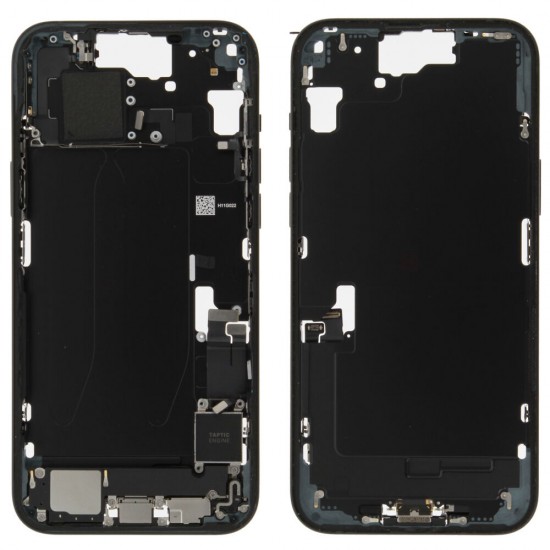 Middle frame incl. small parts (Pulled C) - Black, For iPhone 15 Plus Middle frame incl. small parts (Pulled C) - Black, For iPhone 15 Plus