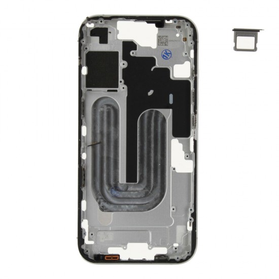 Middle frame excl. small parts (Pulled A)  - White, For iPhone 16 Plus